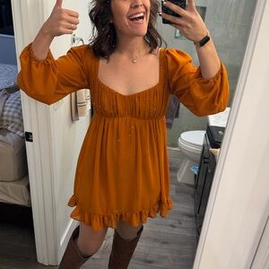 Abercrombie & Fitch Vibrant Orange Long Sleeve Dress